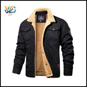 Men's Winter Sherpa Lined Jacket with Multi Pockets, Wind Resistant